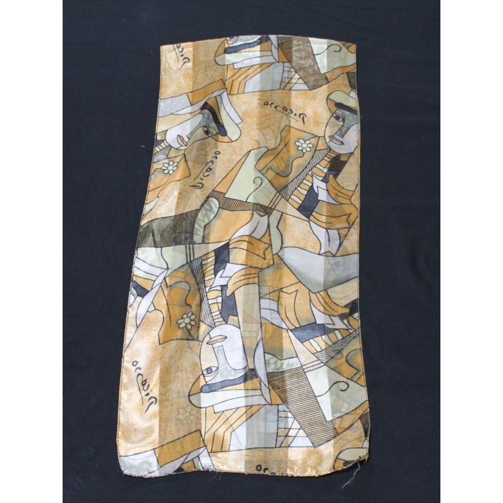 Picasso Silk Scarf 13x58 Abstract Cubist Art Print Hand Rolled Hem Long Scarf